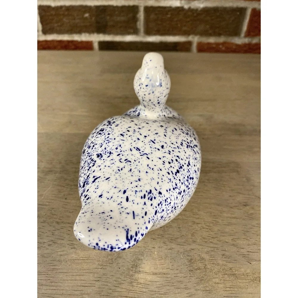 Vintage‎ Blue-Speckled Duck Figurine Ceramic Decor Enesco